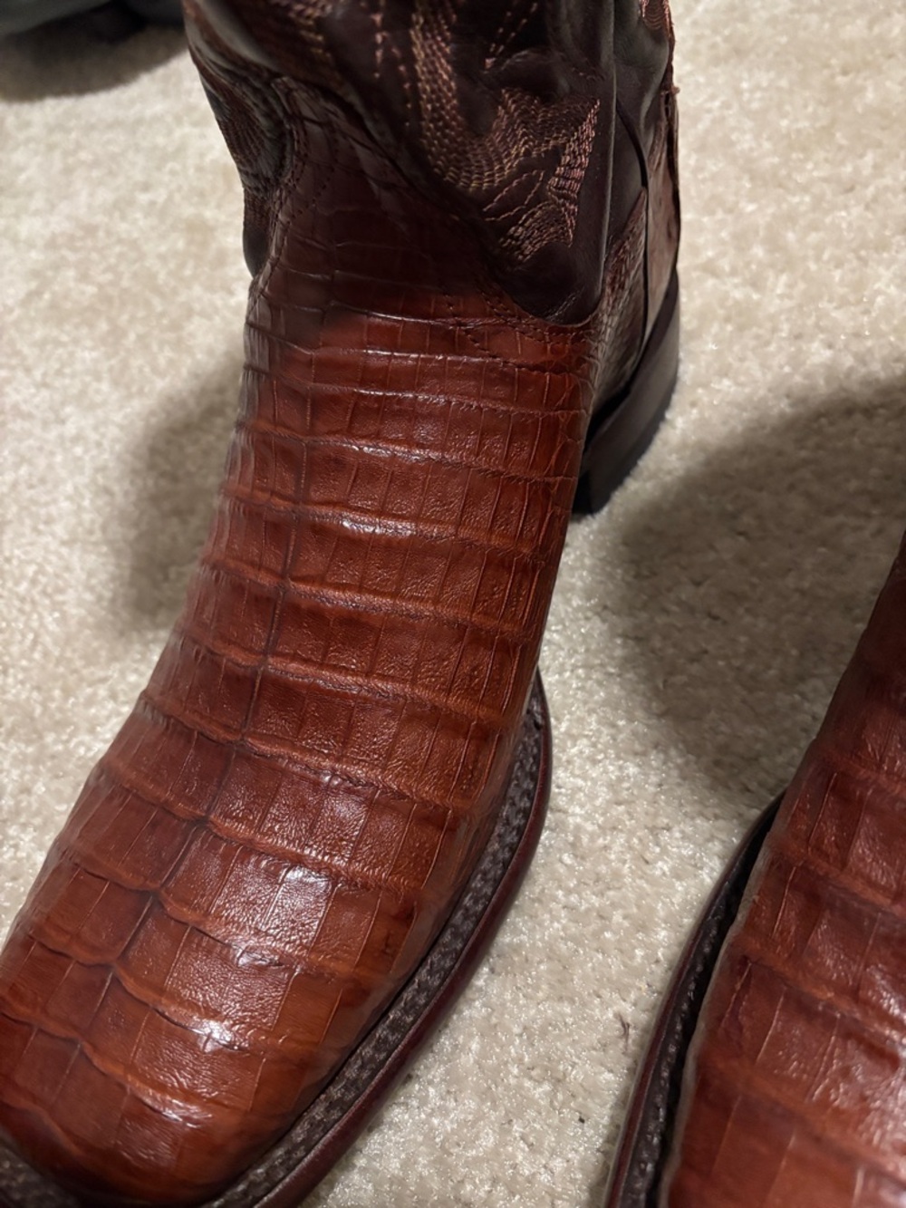 Tecovas 13D Brown Crocodile-Textured Leather Cowboy Boots - Picture 10 of 16